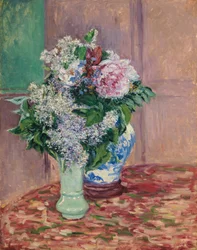 Lilas et pivoines ja deux maljakot
